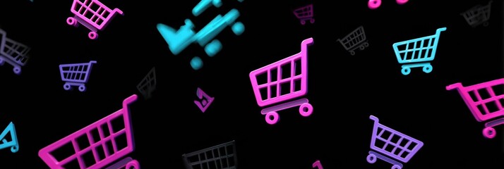 Aufkleber - Animated Icons Crawl Over Shopping Cart Page Depicting Online Shopping Activity With Blank Left Side