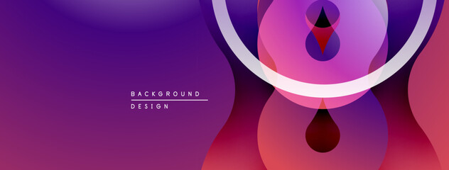 Fototapete - Abstract purple design features overlapping circles, gradients, curved lines. Modern aesthetic suitable for backgrounds, banners.