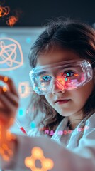 Aufkleber - Young scientist wearing augmented reality glasses conducts a virtual chemistry experiment with a futuristic interface, highlighting innovation in science education