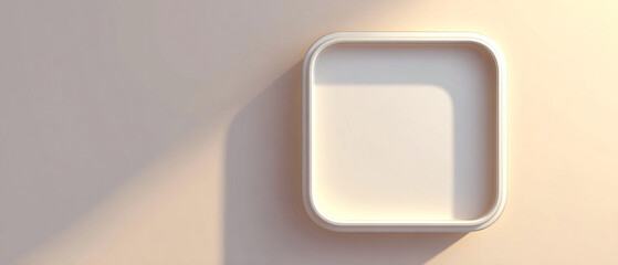 Poster - Minimalist presentation of a white square tray on a light beige surface with soft shadows casting light
