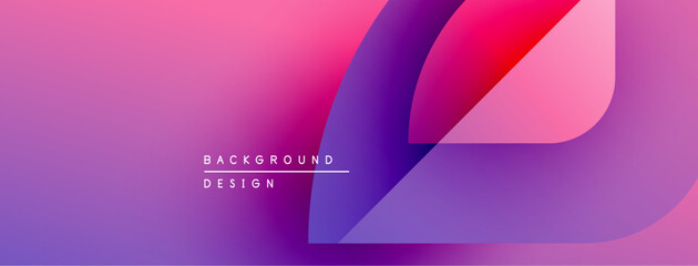 Fototapete - Abstract gradient background. Purple, pink hues blend smoothly. Minimalist design features curved shapes, text elements. Modern aesthetic.