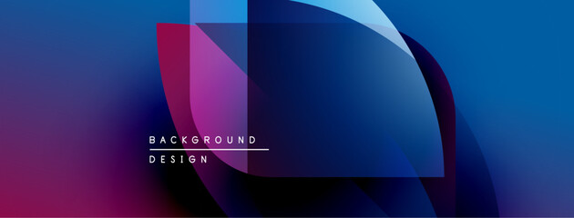 Fototapete - Abstract background features vibrant blue, purple gradients. Overlapping shapes create dynamic visual effect. Modern design elements present.