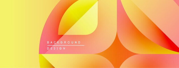 Fototapete - Abstract background features overlapping colorful shapes. Gradient hues blend yellow, orange, red creating dynamic visual effect. Modern design element.