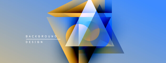Fototapete - Abstract geometric shapes overlap. Blue, gold hues create modern background design. Soft gradients add depth, visual interest.