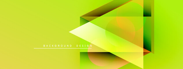 Fototapete - Abstract geometric shapes overlap, creating vibrant yellow design. Gradient colors add depth, modern aesthetic. Minimal text present.
