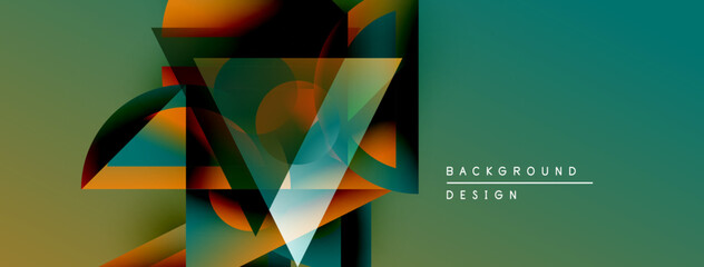 Fototapete - Abstract geometric shapes overlap, creating dynamic visual effect. Teal, orange, brown hues dominate composition. Modern design element.
