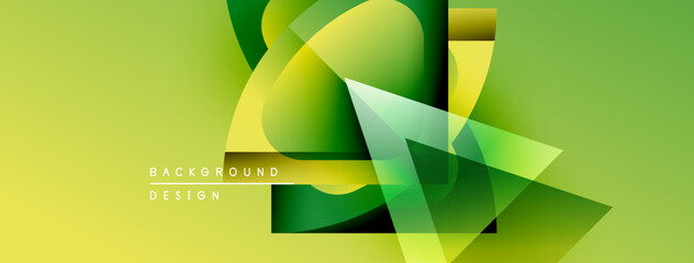 Fototapete - Abstract geometric shapes overlap, creating dynamic green, yellow gradients. Modern design elements suggest innovation, energy. Text reads background design.