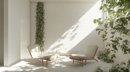 Poster - serene minimalist interior featuring neutral tones and natural light, perfect for relaxation