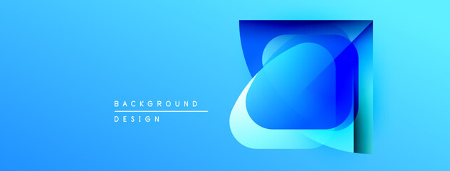 Poster - Bright blue background features abstract square design. Layered shapes create depth, modern aesthetic. Minimalist style, clean presentation.