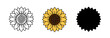 © Lili - Sunflower Icons Represented with Line Art and Silhouette Against White Background