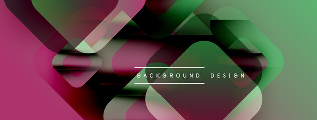 Poster - Abstract geometric shapes overlap, creating vibrant magenta, green gradients. Modern design elements suggest dynamic visual experience.