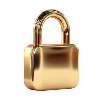 Golden Padlock Security Protection Luxury Safe, isolated on transparent background, perfect cutout, PNG