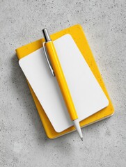 Poster - Yellow Pen and Notepad on Concrete Surface, Symbolizing Productivity and Creative Writing for Business Planning and Educational Resources : Generative AI