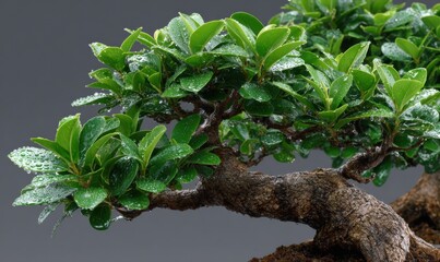 Aufkleber - Bonsai Tree With Water Droplets on Leaves, Symbolizing Tranquility and Zen-Like Focus for Wellness and Mindfulness Campaigns : Generative AI
