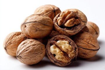 Poster - Pile of Walnuts on White Background, Representing Healthy Eating and Natural Nutrition : Generative AI