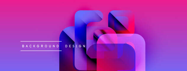 Poster - Abstract geometric shapes overlap, creating vibrant pink, purple gradients. Text reads background design. Modern, stylish visual presentation.