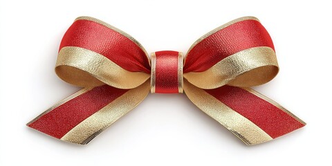 Poster - Festive Red and Gold Ribbon Bow on White Background, Symbolizing Celebration and Gift Giving for Holiday Promotions and Seasonal Sales : Generative AI