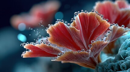 Aufkleber - Abstract Red and Blue Coral with Air Bubbles, Showcasing Underwater Beauty and Marine Conservation Efforts : Generative AI