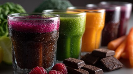 Aufkleber - Colorful Fruit and Vegetable Smoothies With Chocolate, Showcasing Healthy Eating and Wellness in Food and Beverage Industry Ads : Generative AI