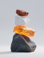 Poster - Stacked Rocks of Different Colors and Textures, Symbolizing Balance and Stability for Wellness and Mindfulness Practices : Generative AI