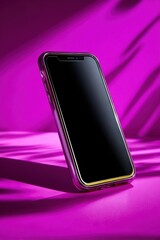 Aufkleber - Smartphone Leaning on a Pink Surface With Shadow Patterns, Representing Mobile Technology and Digital Communication for Modern Lifestyle : Generative AI