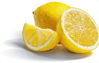 Poster - Fresh Lemon Slices on White Background, Symbolizing Health and Wellness in Food Industry Marketing, Representing Natural Flavor and Nutritional Benefits : Generative AI