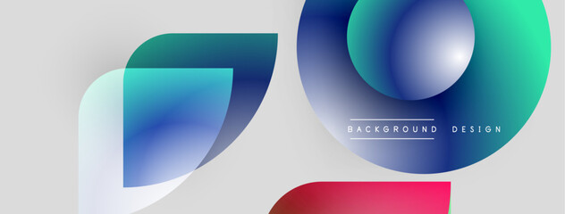 Poster - Abstract shapes overlap, creating vibrant color gradients. Modern design elements suggest fluidity, dynamism, visual appeal. Light shades dominate background.