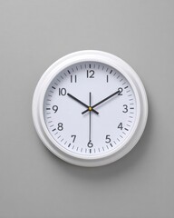 Poster - White Round Wall Clock on Gray Background, Symbolizing Time Management and Punctuality for Business Efficiency : Generative AI