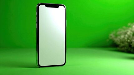 Aufkleber - Smartphone Mockup on Green Background With Flowers, Ideal for Mobile App Promotion and Digital Marketing Campaigns : Generative AI