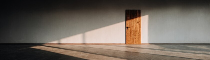 Poster - Wooden Door in Empty Room With Sunlight, Symbolizing Opportunity, New Beginnings, and Career Change : Generative AI