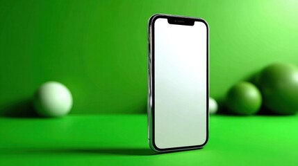Aufkleber - Smartphone With Blank Screen on Green Background, Ideal for Mobile App Promotion and Digital Marketing Campaigns : Generative AI