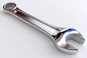 Aufkleber - Shiny Chrome Wrench Tool on White Surface, Symbolizing Precision Engineering and Industrial Strength for Construction and Manufacturing Solutions : Generative AI