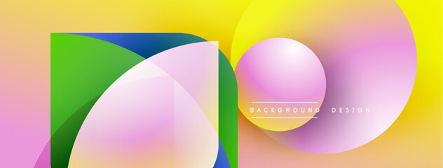 Poster - Abstract shapes overlap, creating vibrant color gradients. Yellow, pink, green, blue blend seamlessly. Modern design element.