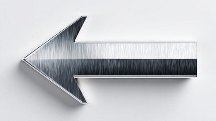 Poster - Brushed Metal Arrow Pointing Left on White, Symbolizing Direction and Navigation for Business Strategy and Wayfinding Concepts : Generative AI