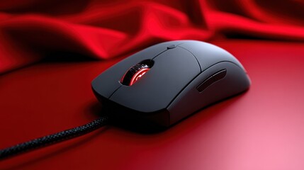 Aufkleber - Gaming Mouse on Red Fabric, Symbolizing E-Sports Competition and Technological Advancement in Digital Entertainment : Generative AI
