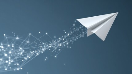 Poster - Paper Airplane Flying Through Digital Network, Symbolizing Innovation and Business Startup Success : Generative AI