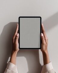Aufkleber - Woman Holding Tablet Device With Blank Screen for App Promotion and Digital Marketing, Showing Modern Technology and Connectivity : Generative AI