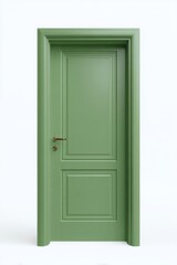 Poster - Green Paneled Door on White Background, Symbolizing New Beginnings and Home Improvement Projects, Perfect for Real Estate and Interior Design Marketing : Generative AI