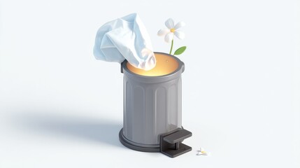 Aufkleber - Tissue Being Thrown Into Trash Can With Flower, Symbolizing Purity and Renewal After a Difficult Time, Ideal for Mental Health and Wellness Campaigns : Generative AI