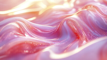 Poster - Delicate pastel pink liquid texture with shimmering waves and soft reflections