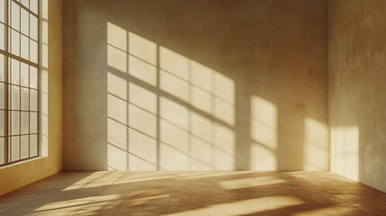 Poster - serene minimalist room with soft shadows and warm light creating calming atmosphere
