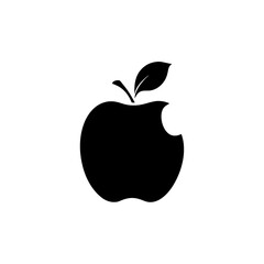 Fototapete - A black and white graphic of an apple with a bite mark and a leaf on white background , no background