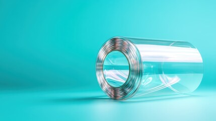 Poster - A transparent glass cylinder lies gracefully on a smooth turquoise surface, showcasing its reflective quality and minimalistic design, creating an intriguing visual experience.