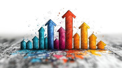 Poster - Colorful hand drawn business graph with arrows showing financial growth