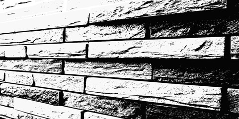 Poster - brick wall with visible texture and strong contrast in black and white tones and grunge aesthetic with a decorative pattern.
