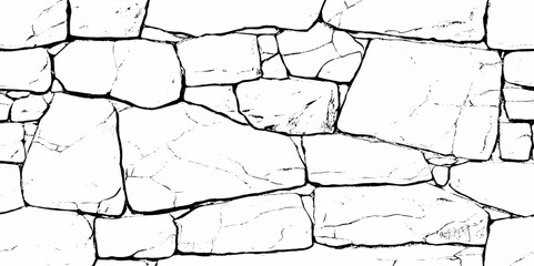 Poster - brick wall with visible texture and strong contrast in black and white tones and grunge aesthetic with a decorative pattern.