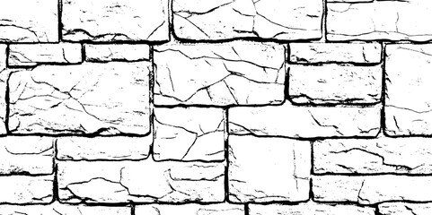 Poster - brick wall with visible texture and strong contrast in black and white tones and grunge aesthetic with a decorative pattern.