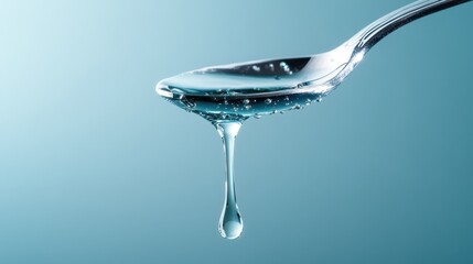 Poster - A captivating close-up of a water droplet suspended on a spoon, beautifully reflecting light, showcasing the elegance of simplicity and purity in nature.