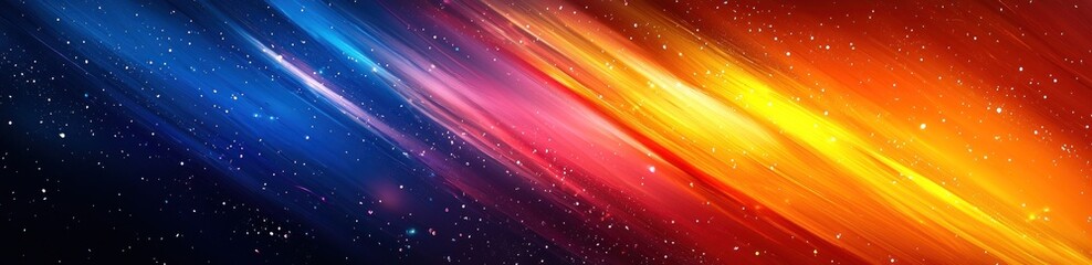 Wall Mural - Abstract vertical light beams with glowing particles in a rainbow color gradient from blue to red and gold Generative AI