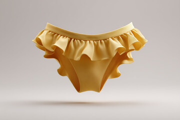 Poster - Floating yellow garment with ruffles against a neutral backdrop. Simple yet eye-catching with its soft, sunny hue and delicate design.
